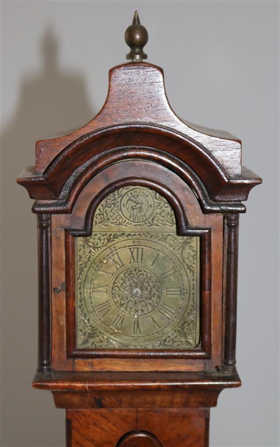 A 20th century miniature walnut longcase clock, 18in.